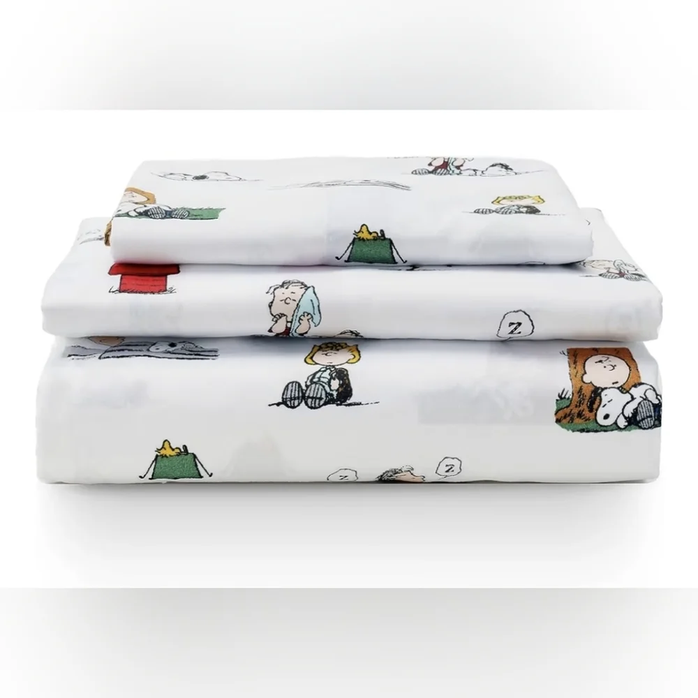 Peanuts Twin Sheet Set Berkshire Snoopy Sleeping Charlie Woodstock Linus New